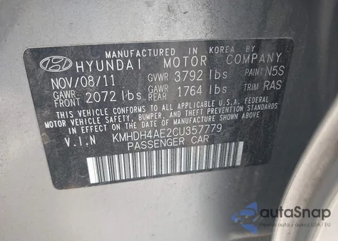 2012 Hyundai Elantra Gls (Ulsan Plant) from USA, damaged, VIN KMHDH4AE2CU357779